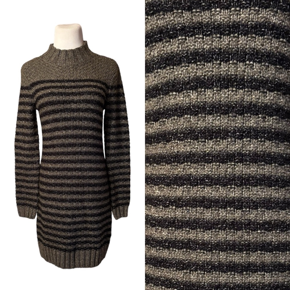 Abercrombie & Fitch S Cotton-Blend Soft Knit Gray Navy Stripe Mini Sweater Dress